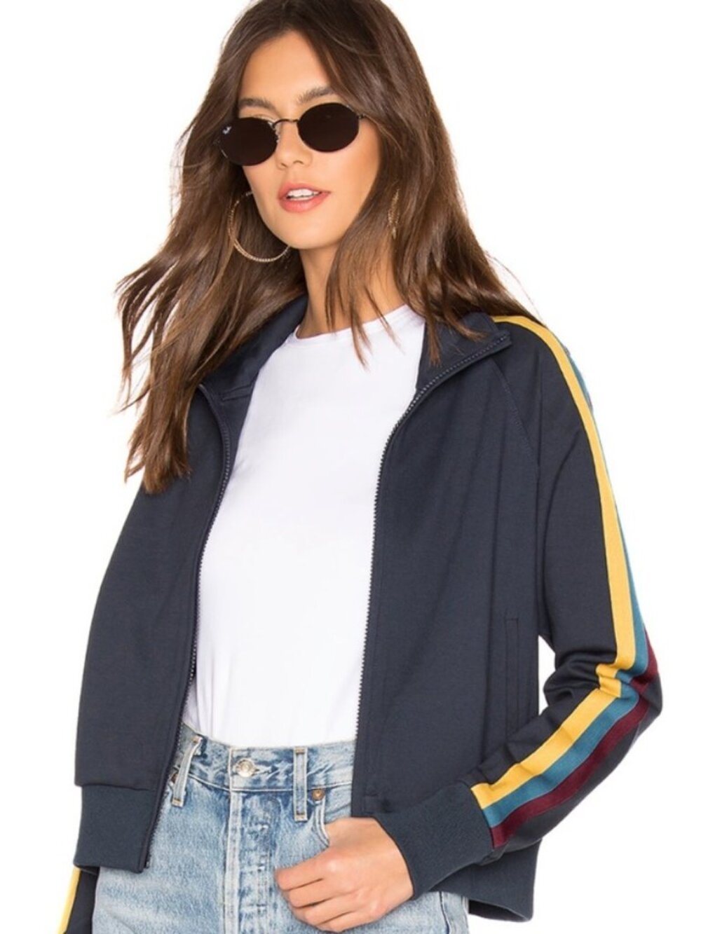 Spiritual Gangster Navy Track Jacket with Yellow/Burgundy/Blue stripes